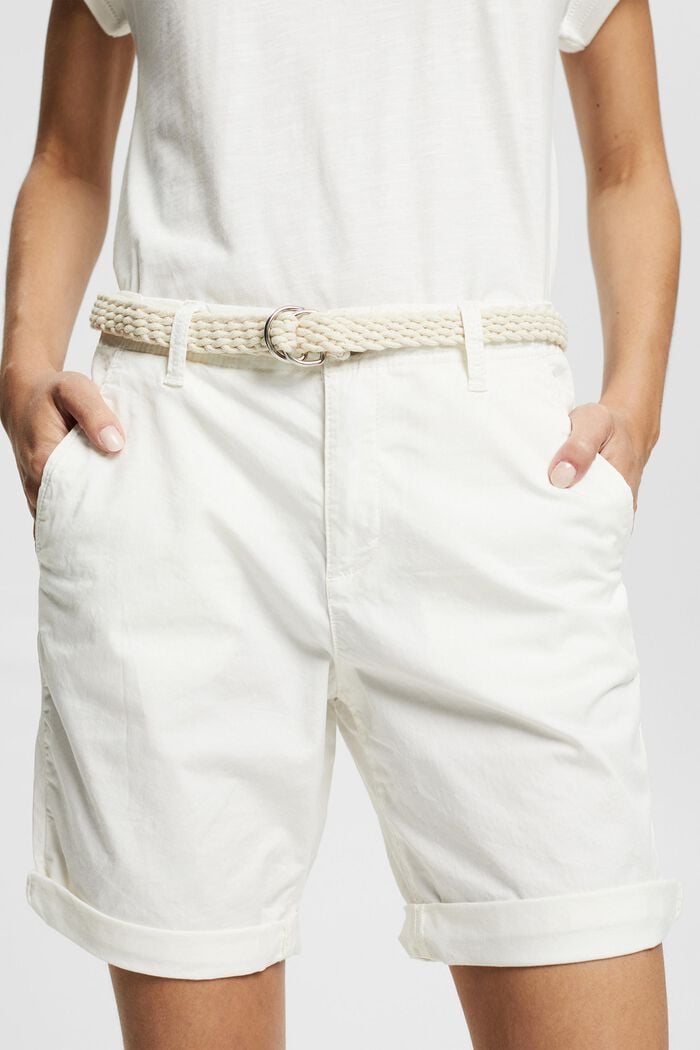 Pantalones cortos con cinturón tejido, WHITE, detail image number 0