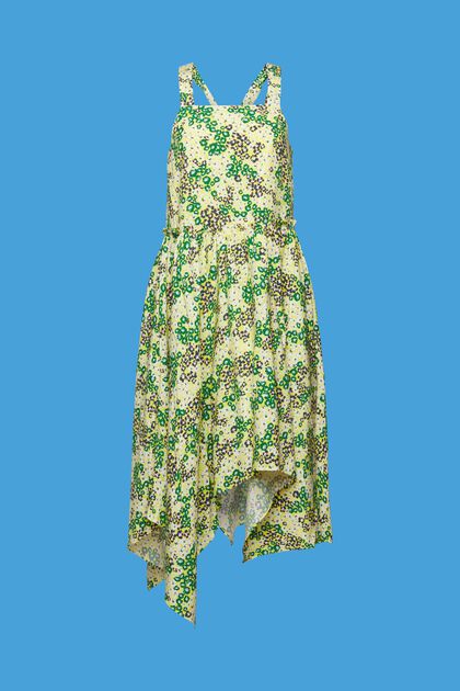 Vestido midi fruncido con diseño floral