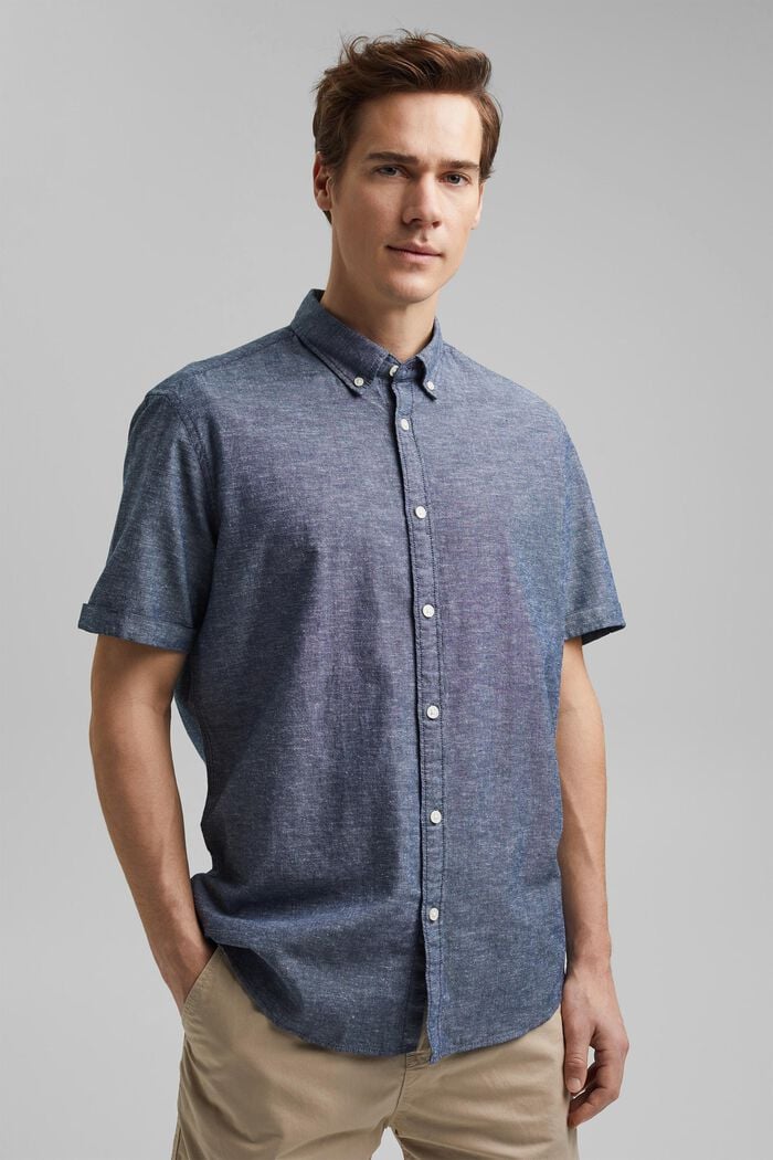Lino/algodón ecológico: camisa de manga corta, NAVY, detail image number 0