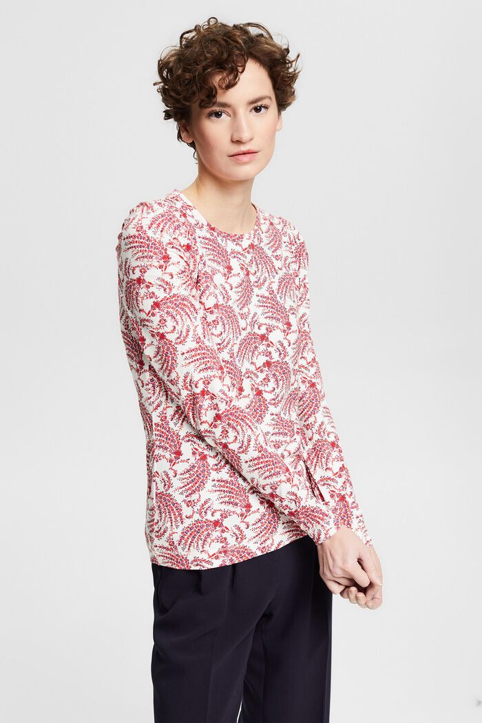 Camiseta de manga larga con estampado floral, algodón ecológico, OFF WHITE, detail image number 0
