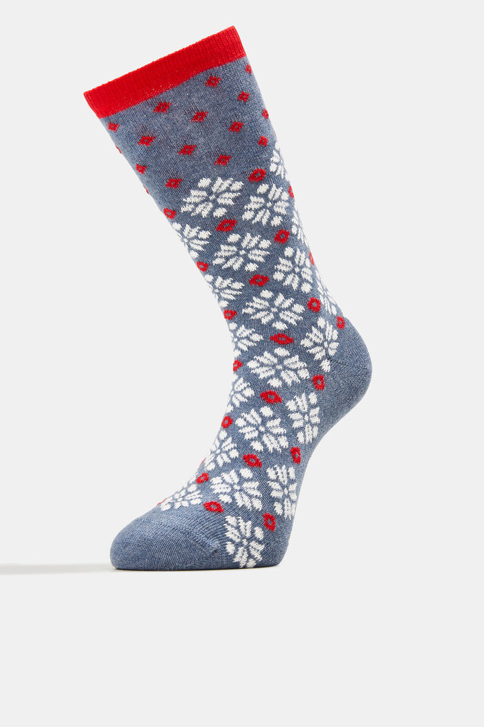 Paquete de 3 calcetines gruesos de punto con diseño noruego, BLUE, detail image number 1