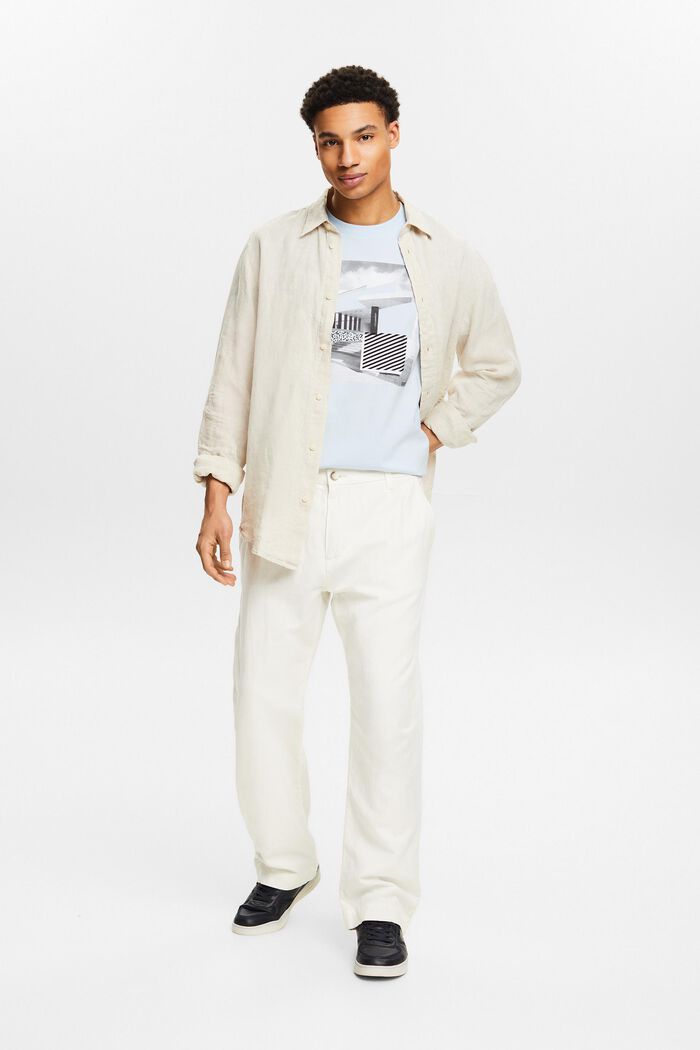 Pantalón Straight en lino y algodón, OFF WHITE, detail image number 1