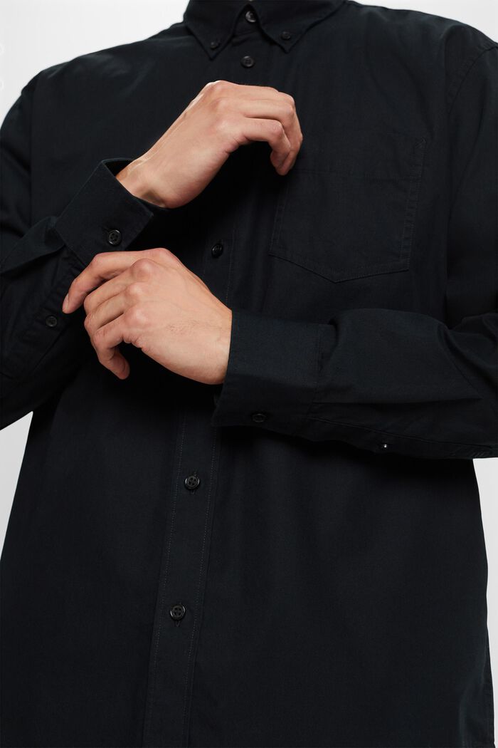 Camisa de cuello abotonado de popelina, 100 % algodón, BLACK, detail image number 2