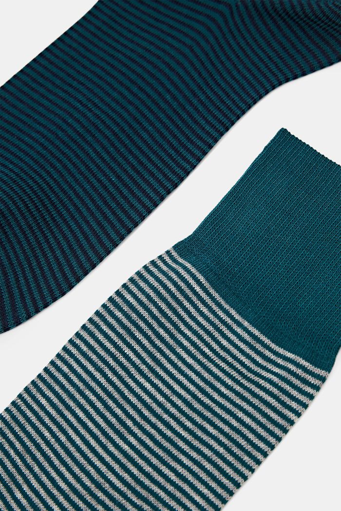 Pack de 2 pares de calcetines a rayas, algodón ecológico, TEAL GREEN, detail image number 1