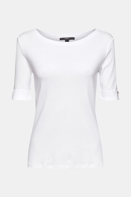Camiseta con puños remangables en algodón ecológico, WHITE, overview