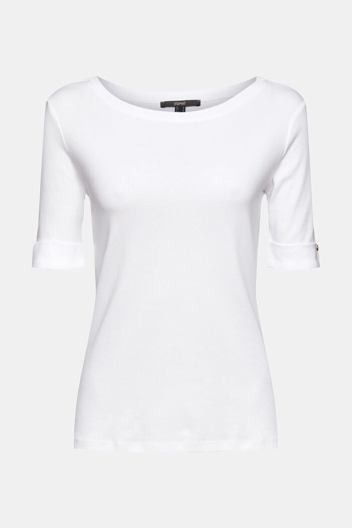Camiseta con puños remangables en algodón ecológico, WHITE, detail image number 7