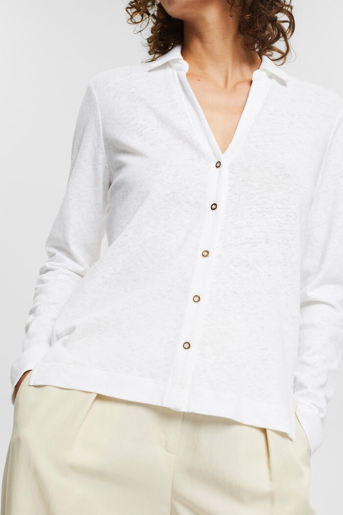 En mezcla de lino: camiseta de manga larga con tira de botones, WHITE, detail image number 2