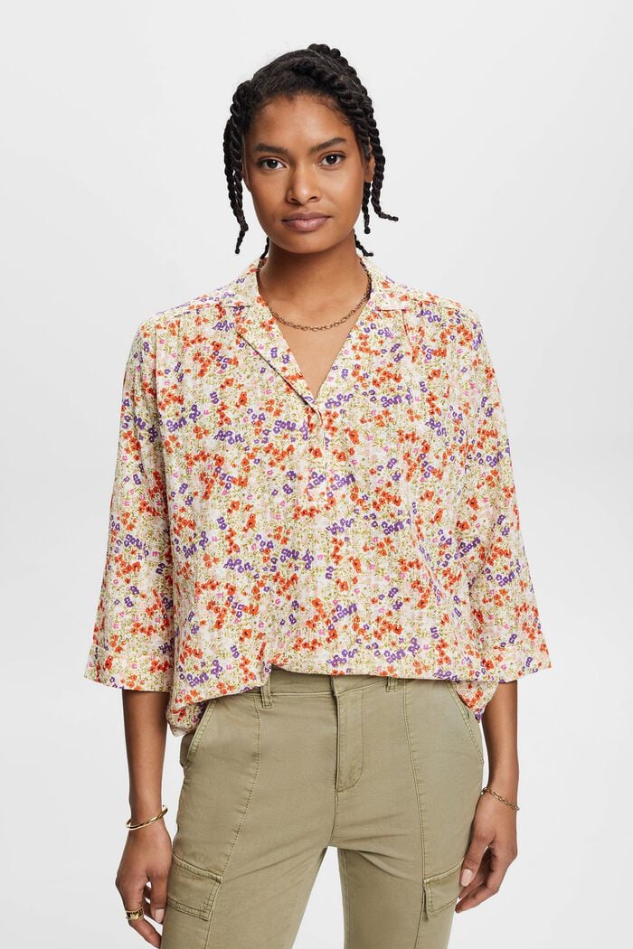 Blusa de algodón con estampado floral, OFF WHITE, detail image number 0