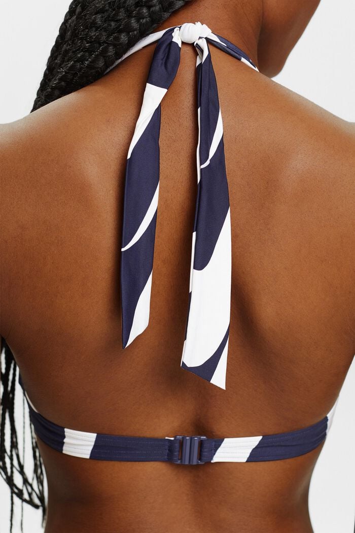 Top de bikini estampado con tirantes al cuello, NAVY, detail image number 3