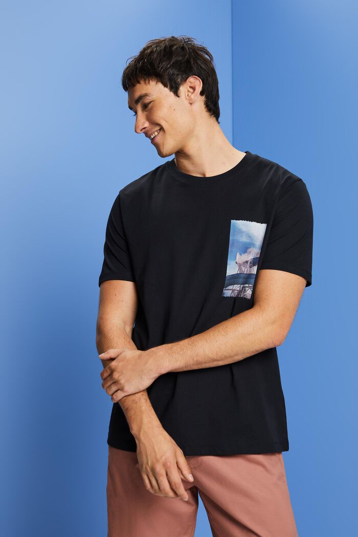 Camiseta con estampado en el pecho, 100% algodón, BLACK, detail image number 0