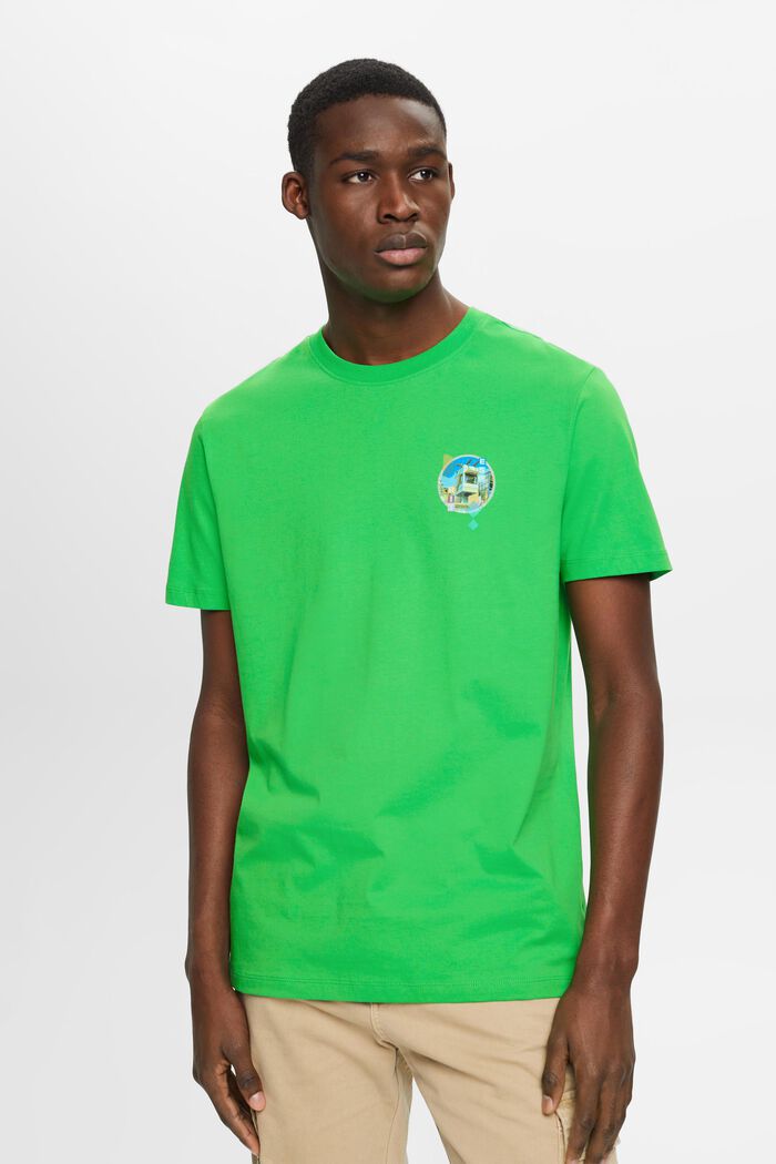 Camiseta de corte ajustado en algodón con estampado pequeño en el pecho, GREEN, detail image number 0