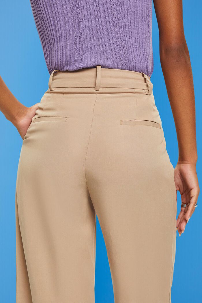 Pantalones con lino y diseño con tiro alto y perneras anchas de largo tobillero, TAUPE, detail image number 2
