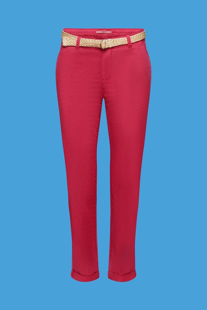 Pantalones chinos elásticos ligeros con cinturón, DARK PINK, detail image number 5