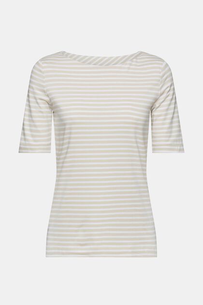 Camiseta de algodón a rayas con cuello barco