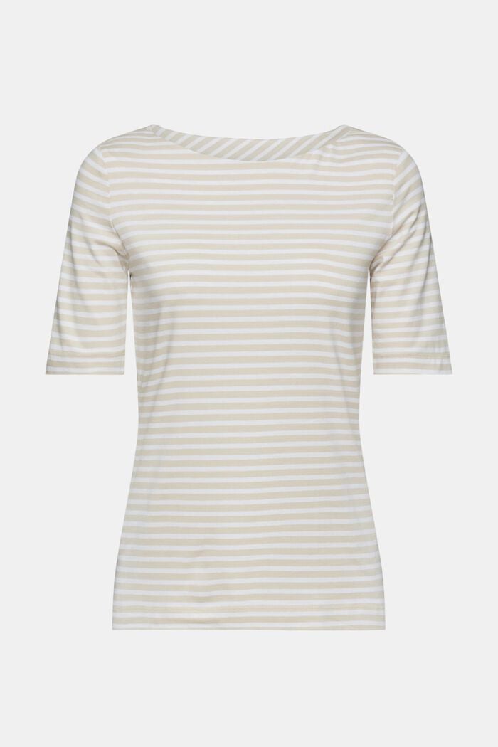 Camiseta de algodón a rayas con cuello barco, LIGHT TAUPE, detail image number 6