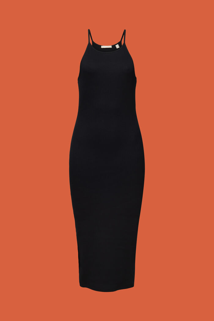 Vestido midi de tirantes en mezcla de algodón, BLACK, detail image number 7