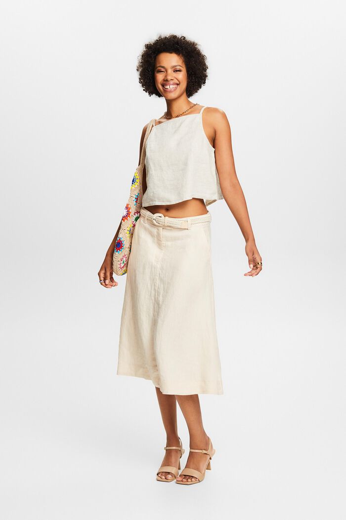 Falda midi de lino en línea A, CREAM BEIGE, detail image number 1