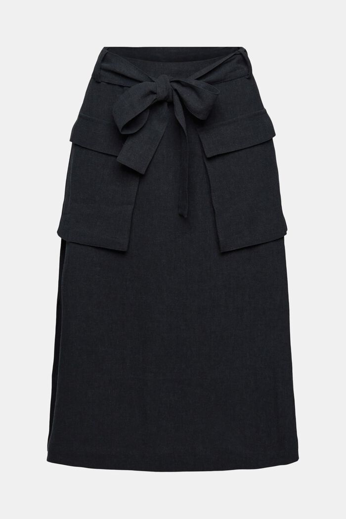 En mezcla de lino: falda con cinturón, BLACK, detail image number 5