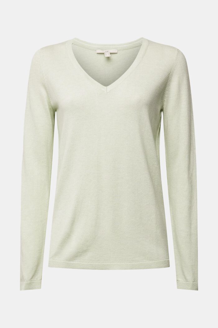 Jersey básico de cuello en pico, algodón ecológico, PASTEL GREEN, detail image number 0