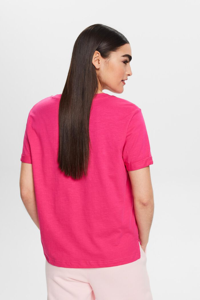 Camiseta flameada con cuello redondo, PINK FUCHSIA, detail image number 3