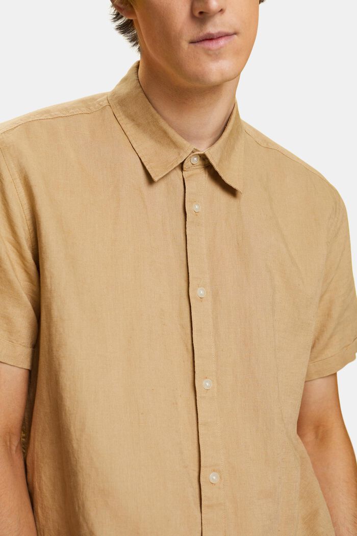 Camisa de manga corta confeccionada en una mezcla de lino y algodón, BEIGE, detail image number 2