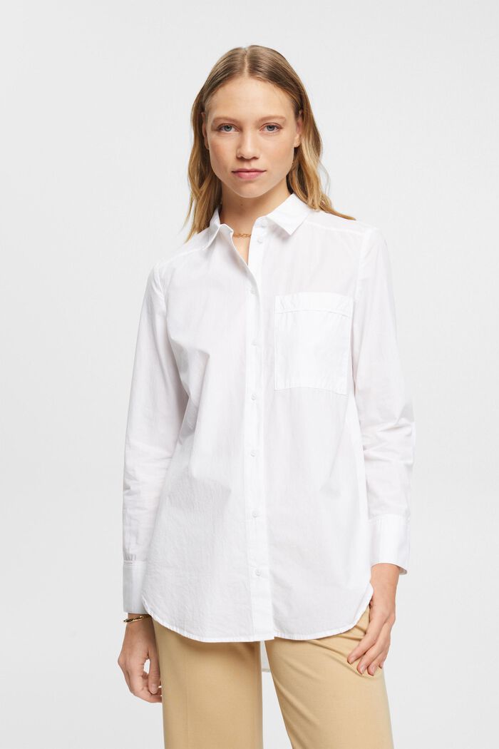 Blusa de algodón con bolsillo, WHITE, detail image number 0