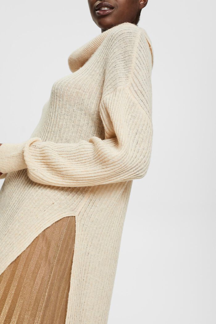 Jersey largo de cuello alto en mezcla de lana, CREAM BEIGE, detail image number 3