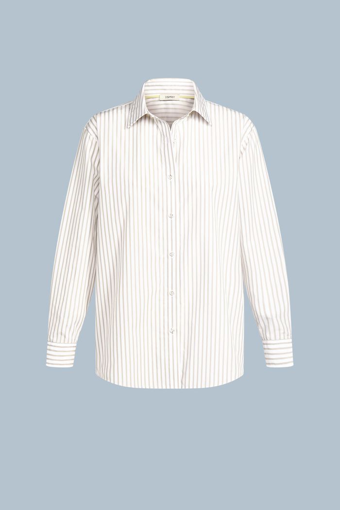 Camisa de popelina de algodón con diseño a rayas, BEIGE, detail image number 6