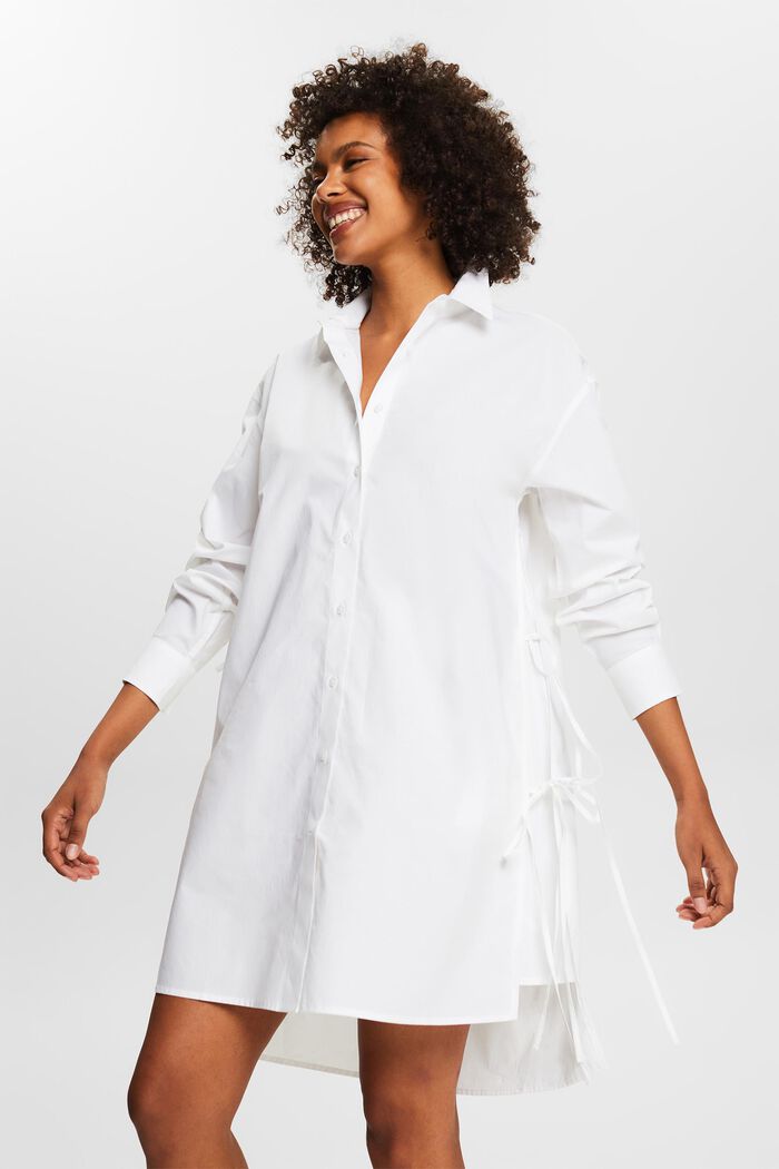 Vestido camisero de popelina con detalle anudado, WHITE, detail image number 0