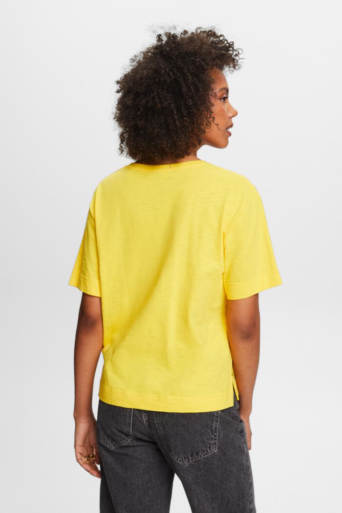 Camiseta flameada con cuello en pico, YELLOW, detail image number 2