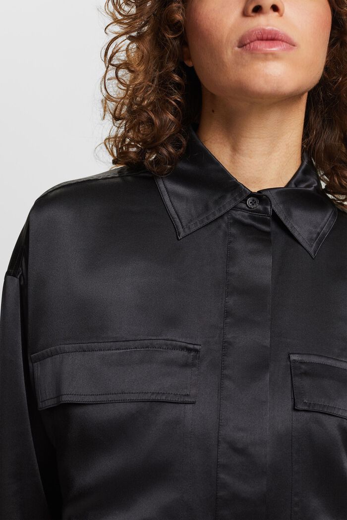 Blusa de satén de seda, BLACK, detail image number 3