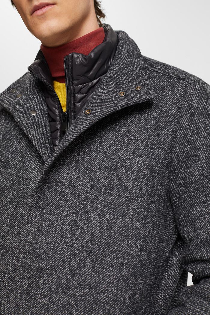 Abrigo acolchado en mezcla de lana con forro desmontable, ANTHRACITE, detail image number 0