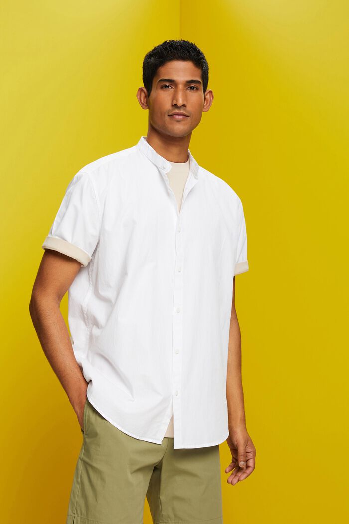 Camisa de algodón con cuello mao, WHITE, detail image number 0
