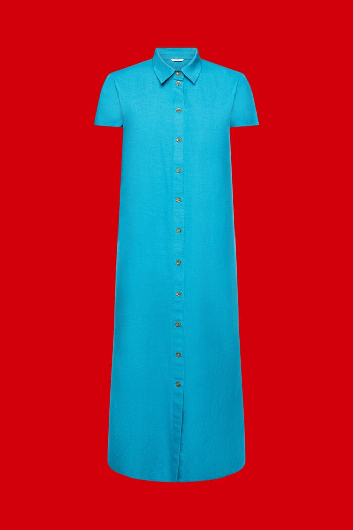 Vestido camisero con lino, TEAL BLUE, detail image number 8