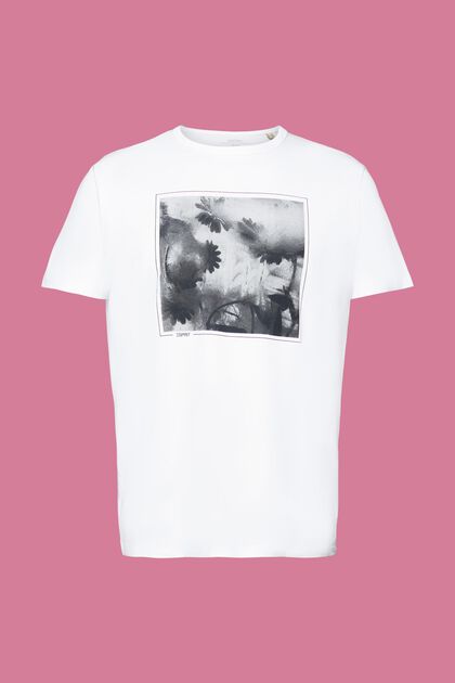 Camiseta de algodón sostenible con estampado en el pecho, WHITE, overview