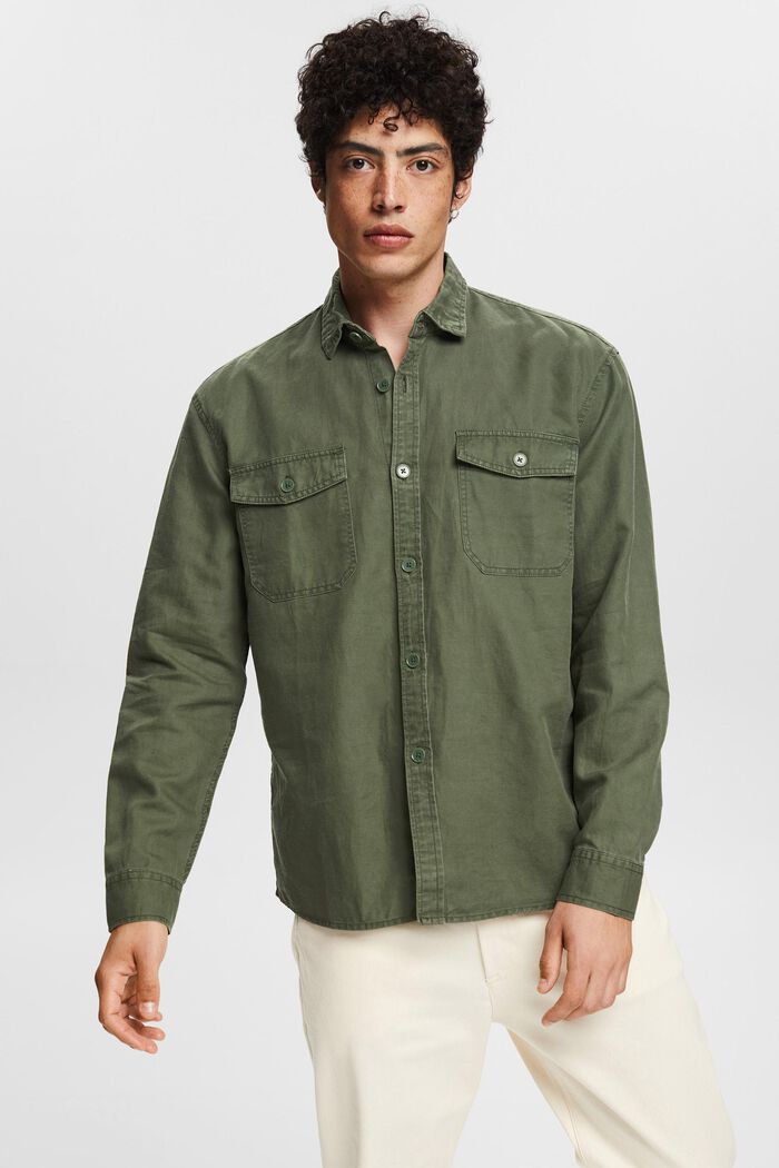 En mezcla de lino: camisa oversize, GREEN, detail image number 0