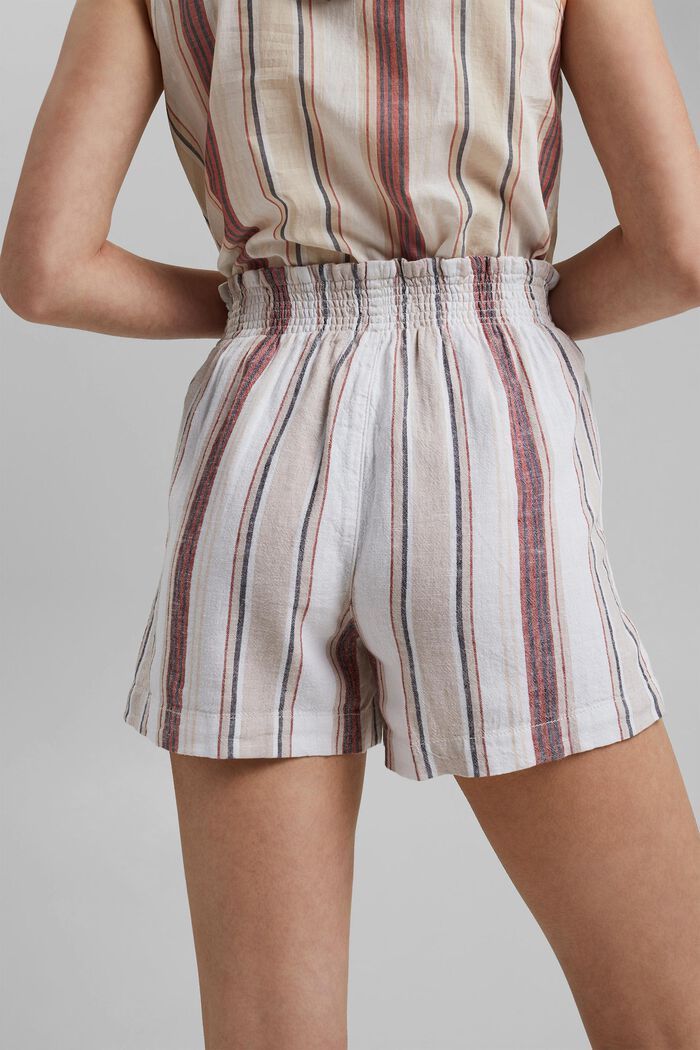 En mezcla de lino: pantalones cortos con cintura elástica, OFF WHITE, detail image number 2