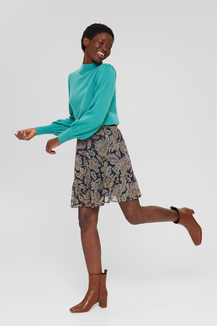 Reciclada: minifalda de gasa con estampado paisley, NAVY, detail image number 1