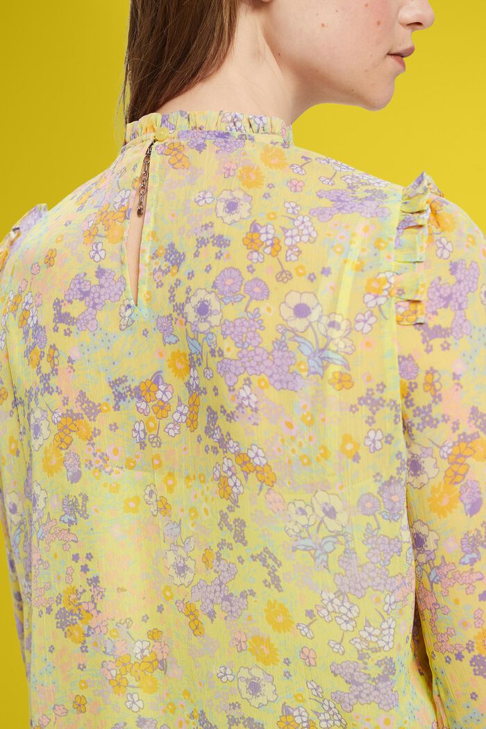 Blusa floral de gasa con fruncido, LIGHT YELLOW, detail image number 4