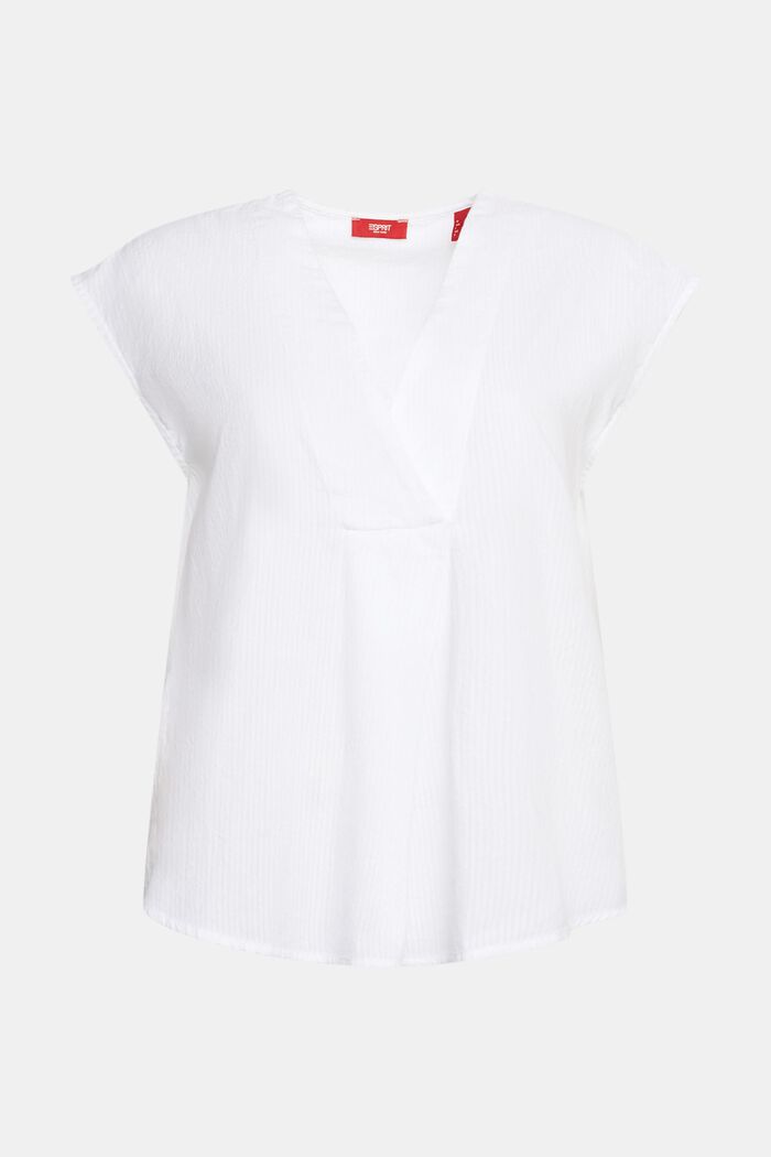 Blusa de algodón a rayas con escote en pico, WHITE, detail image number 5