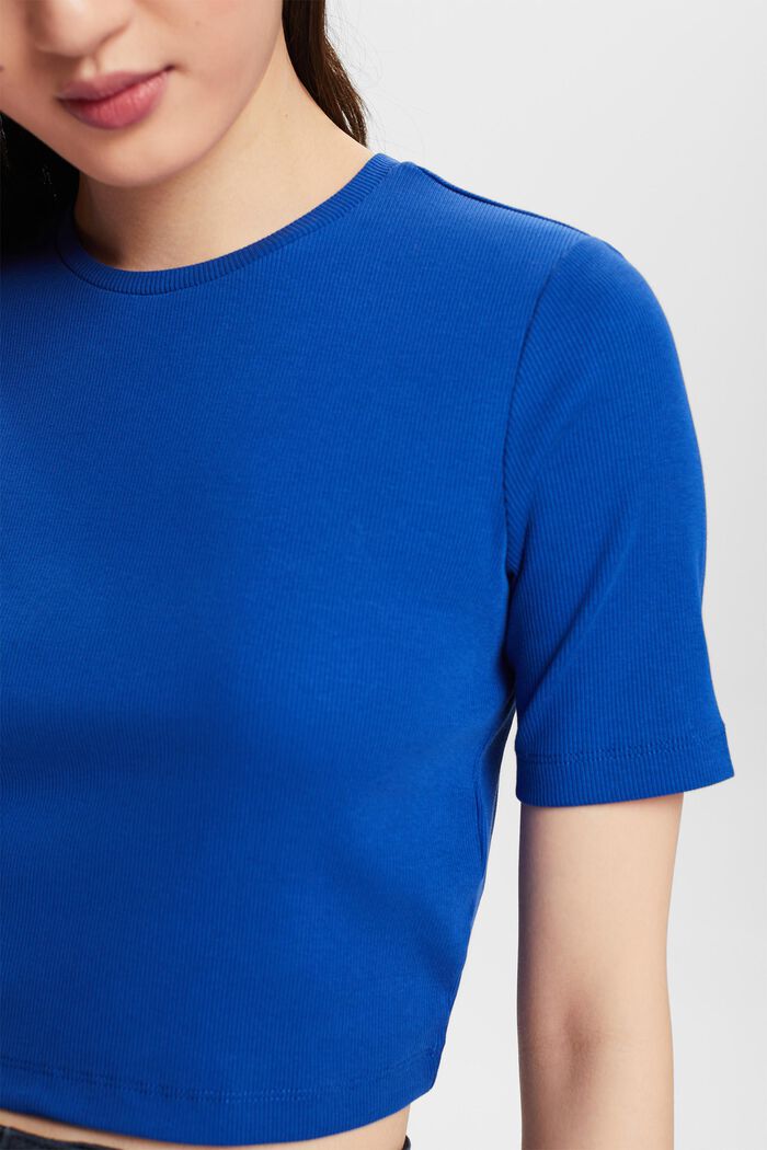 Camiseta cropped acanalada de algodón, BRIGHT BLUE, detail image number 3