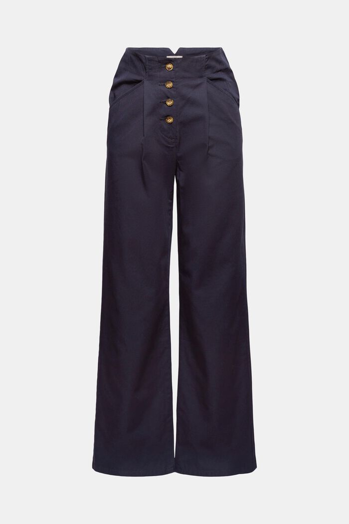 Pantalón ancho con tira de botones, 100% algodón, NAVY, overview
