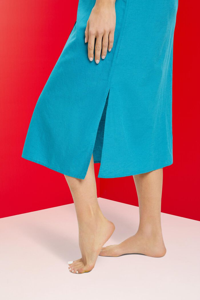 Vestido camisero con lino, TEAL BLUE, detail image number 5