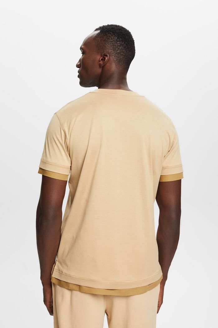 Camiseta de cuello redondo con capas, 100% algodón, SAND, detail image number 3