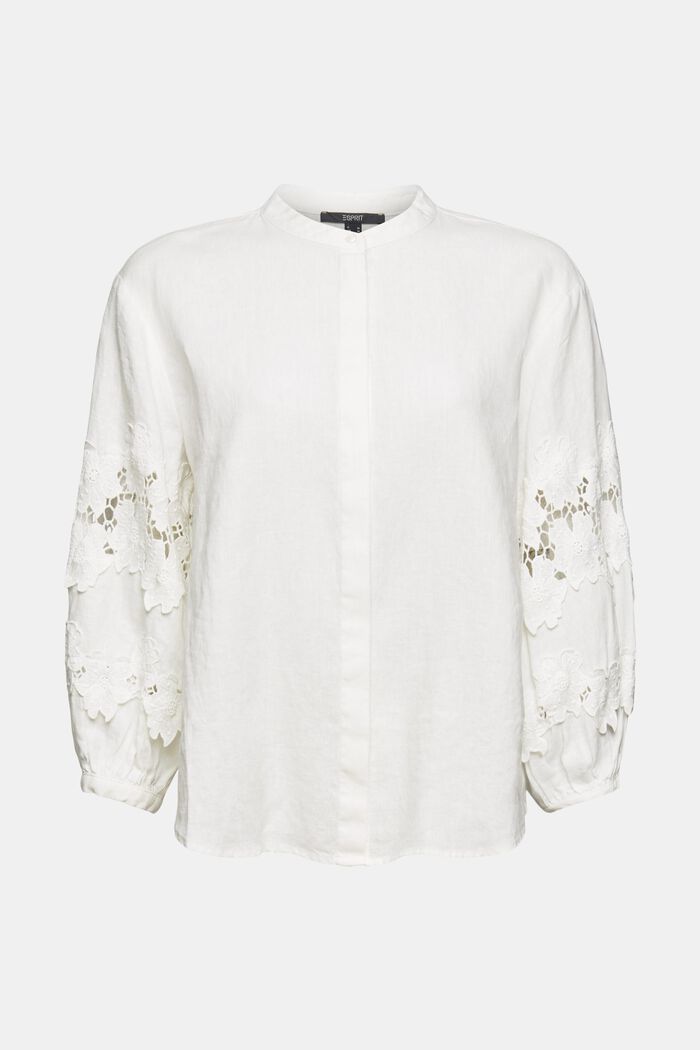 Blusa de lino con bordado de flores, OFF WHITE, detail image number 6