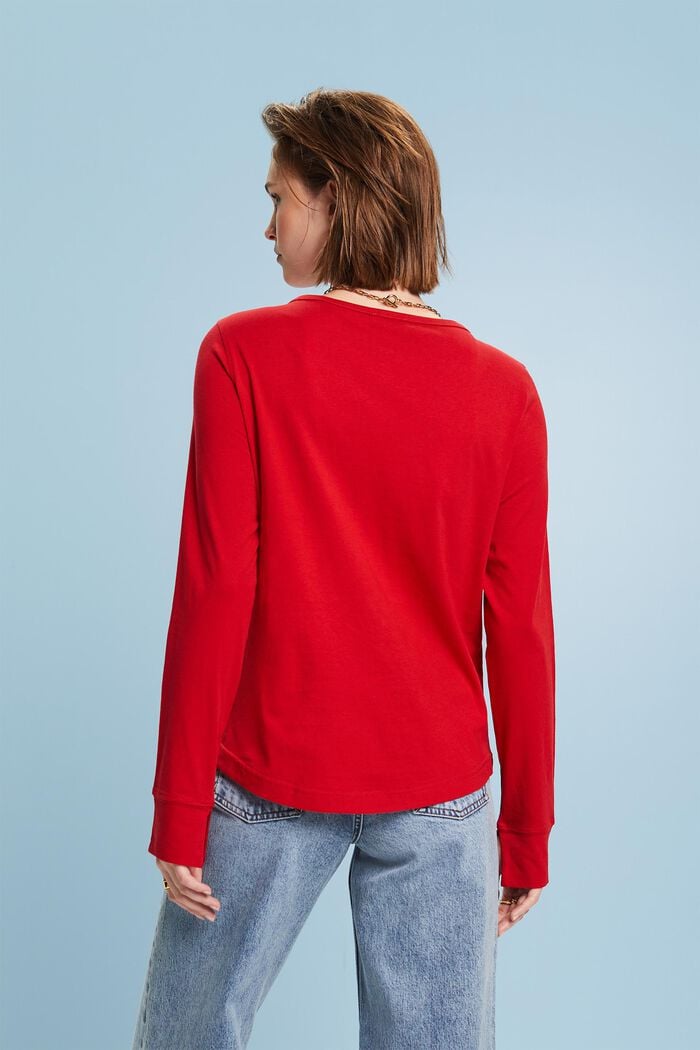 Camiseta de algodón con cuello tunecino, DARK RED, detail image number 5