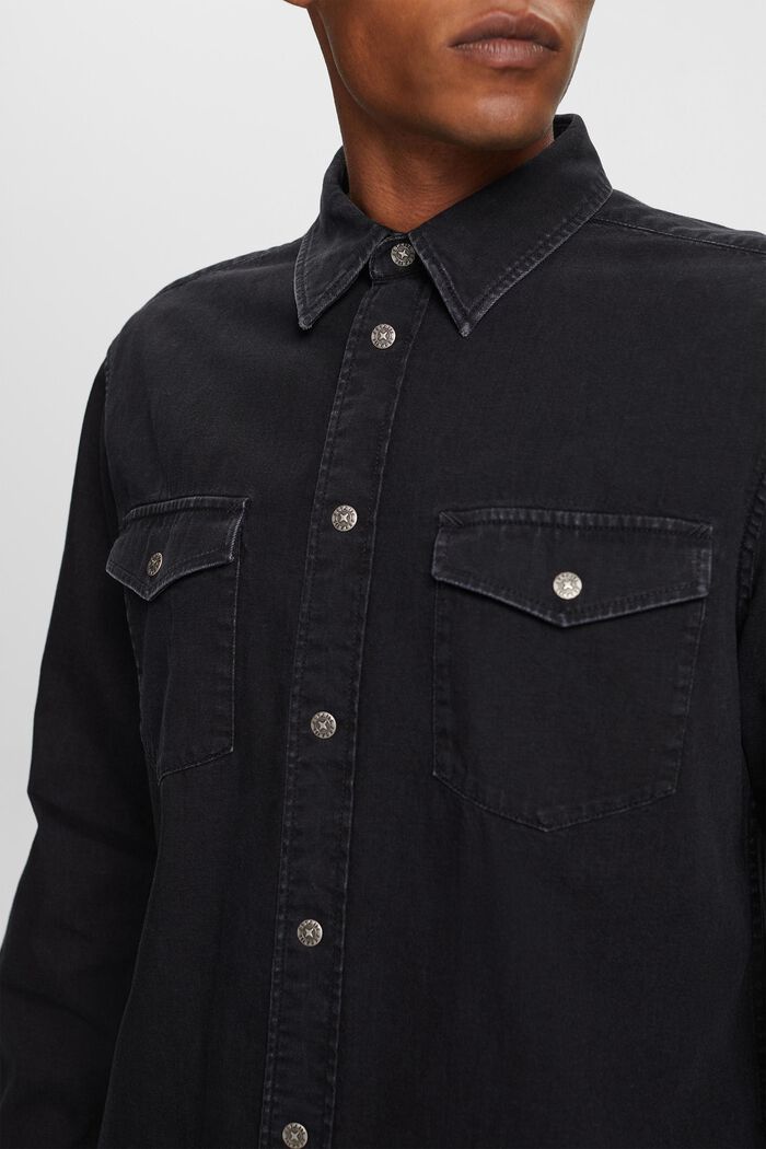 Camisa denim, 100 % algodón, BLACK DARK WASHED, detail image number 2