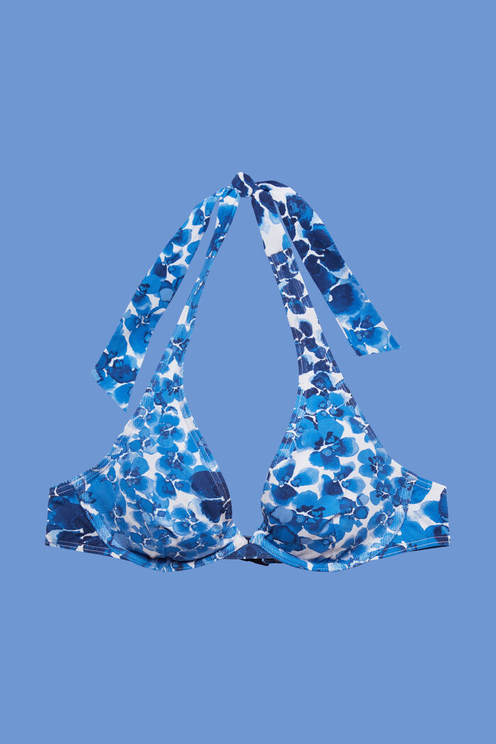 Reciclado: top de bikini con cuello halter y aros, BLUE, detail image number 4
