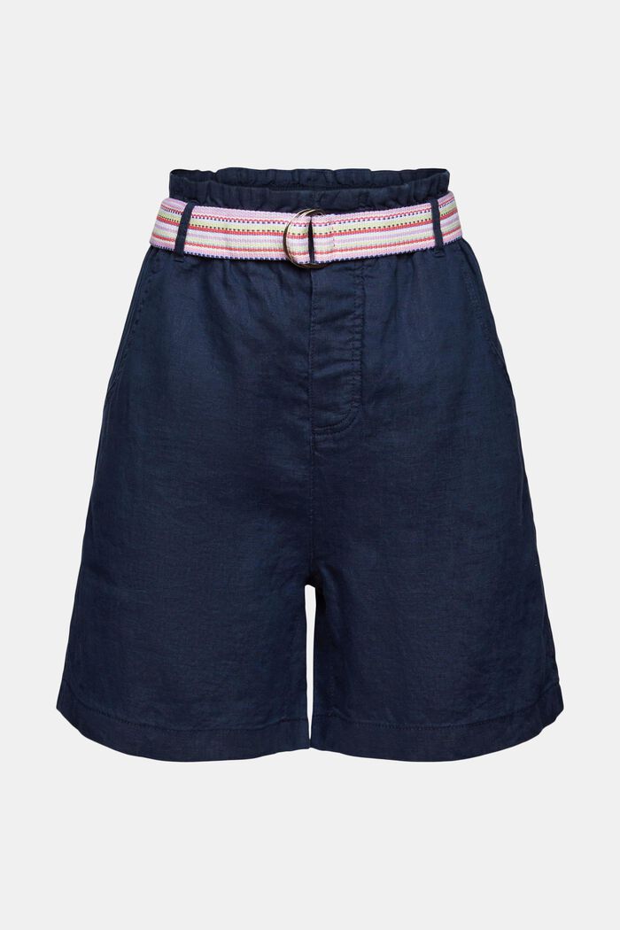 Pantalones cortos de lino con cinturón, NAVY, detail image number 3