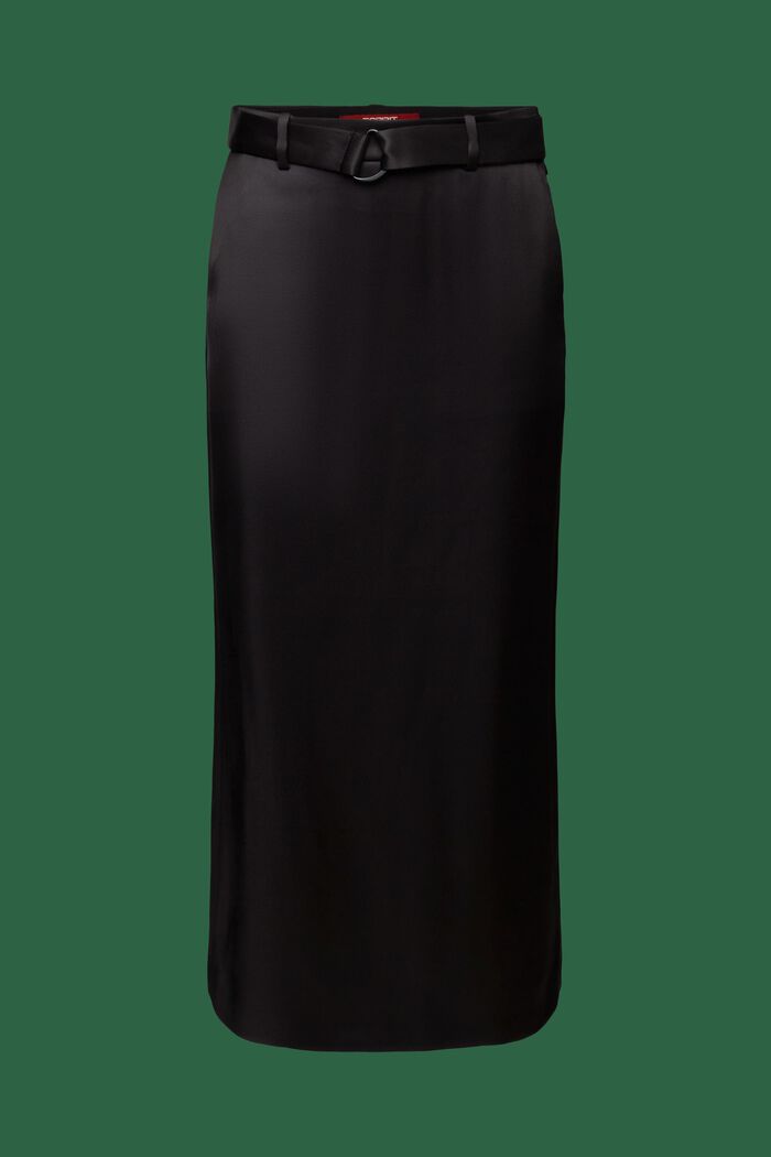 Maxifalda de satén con cinturón, BLACK, detail image number 7